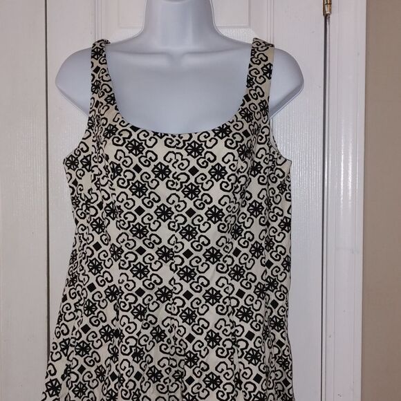 Nine West black and  off white geometric patterned A-Line dress  Sz 10 - Picture 3 of 6